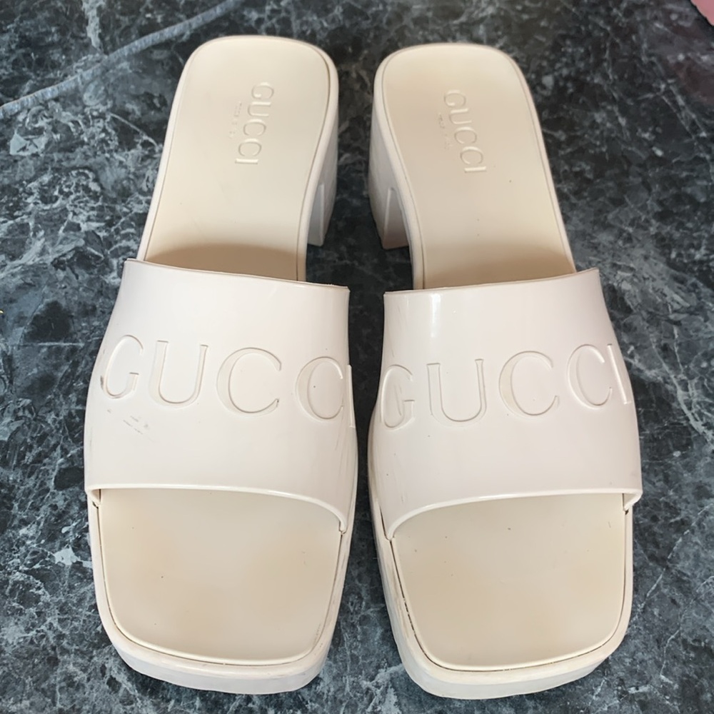 Gucci Rubber Monogram Slide Mule Sandals Sz 8